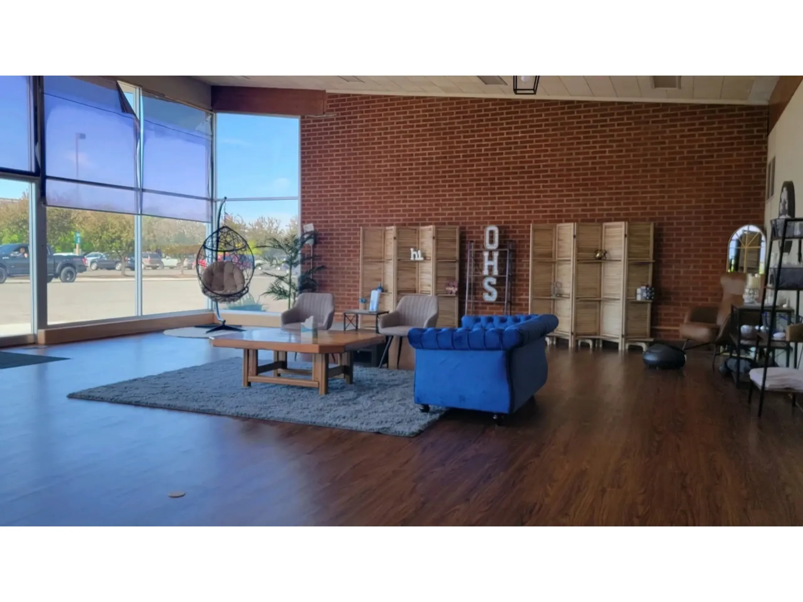 Spacious room with large windows